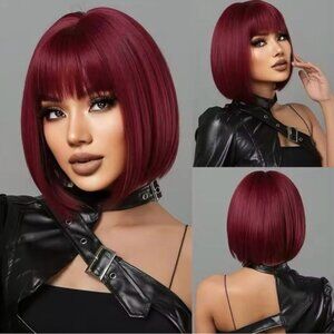 Short Wine Red Bob Wigs For Women Bob Wigs For Halloween